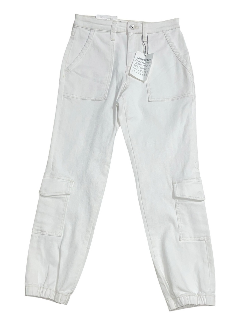Sanctuary Brooklyn high rise white denim cargo joggers NWT